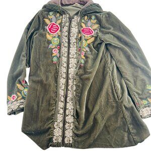 Anthropologie Kyla Seo Women's size Small Embroidered Velvet Full Zip hooded